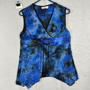 Cato Womens Blue Flower V Neck Sleeveless Blouse pullover Plus Size XL